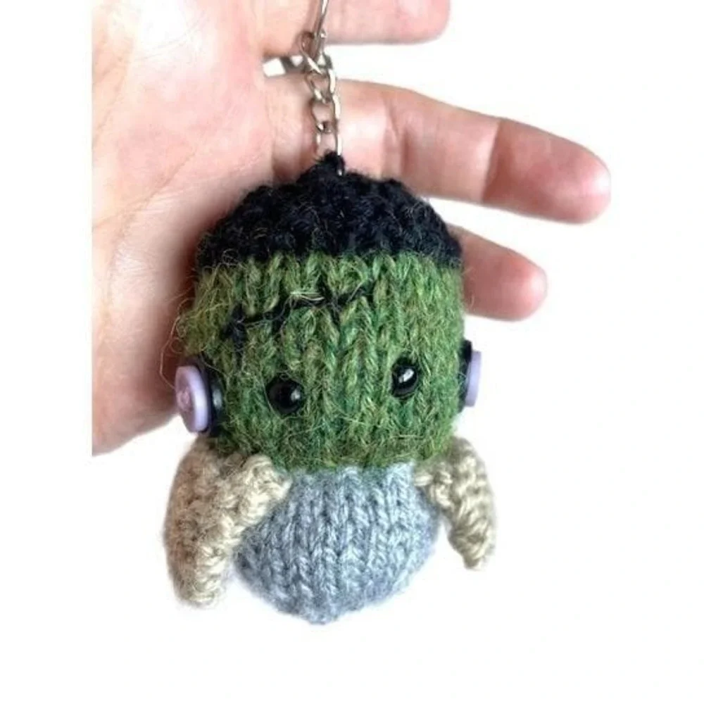 Frankenstein's Monster Keychain Bag Charms Keyring Halloween Accessory Knit Doll
